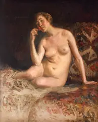 Nud în interior by Ipolit Strâmbu, 1919, ulei pe carton, offered Jun 2023