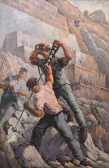 Carol Hübner, La Hidrocentrala Bicaz, 1957, ulei pe pânză