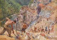 Paul Molda, Șantierul Bumbești-Livezeni, 1948, ulei pe carton
