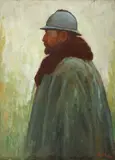 Studiu pentru Regele Ferdinand pe frontul din 1917 by Nicolae Petrescu Mogoş, ulei pe lemn, offered May 2023