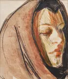 Corneliu Baba, Studiu pentru Pieta (Fecioara Maria), acuarelă, cărbune, creion și creioane colorate oe hârtie lipită pe carton