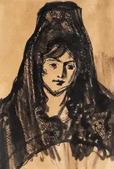 Spaniolă by Corneliu Baba, tuș pe hârtie, sold May 2023