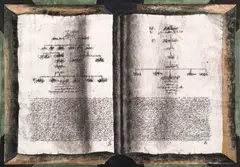 Ion Bitzan, Arbore genealogic, 1995, peniţă, guaşă, bronz şi colaj de carton şi material textil