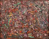 Zi de sărbătoare by Magdalena Rădulescu, 1978, ulei pe pânză, sold May 2023