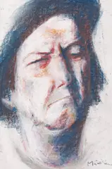 Portretul maestrului Baba by Manuell Mănăstireanu, pastel și ceracolor pe hârtie, sold May 2023
