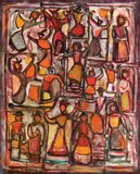 Călușari by Magdalena Rădulescu, 1979, ulei pe pânză, sold May 2023