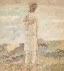 Țăran by Paul Gherasim, 1986, ulei pe pânză, sold May 2023