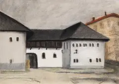 Costin Neamtu, Hanul lui Manuc, 1988, pastel și creion pe carton