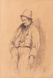 Constantin Jiquidi, Bărbat cu pipă, 1897, peniță pe hârtie