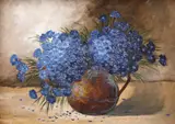 Albăstrele by Eugenia Filotti Atanasiu, ulei pe carton, sold Apr 2023