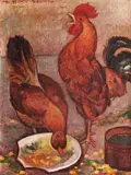 Traian Bilţiu Dăncuş, În ogradă, 1945, ulei pe carton