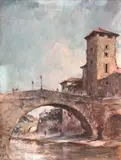 Vedere de pe podul Sant'Angelo by Adam Bălţatu, ulei pe carton, sold Apr 2023