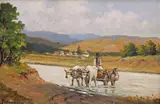 Întoarcerea de la câmp by Ion Doboşariu, ulei pe carton, sold Apr 2023