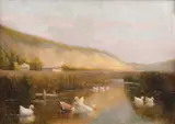 Aurel Popp Ludoșanu, Rățuște pe lac, ulei pe carton