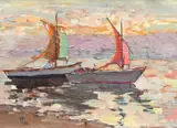 Pavel Mercea, Vele în larg, 1970, ulei pe carton