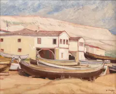 Mario (Marius) Ledda, Mahoane la Balcic, 1922, ulei pe carton