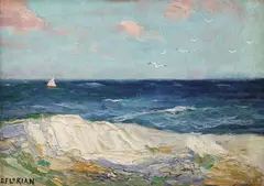 Mare liniștită by Dimitrie Florian, ulei pe carton, sold Apr 2023
