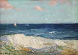 Mare liniștită by Dimitrie Florian, ulei pe carton, sold Apr 2023