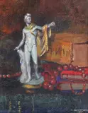 Aurel Bordenache, Natură statică cu Hermes și mărgele, 1937, ulei pe pânză lipită pe carton