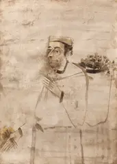 Sorin Ilfoveanu, Vânzătorul de flori, 1987, laviu pe hârtie
