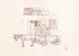 Popas la birt by Constantin Piliuță, 1983, tuș pe hârtie, sold Apr 2023