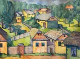 Ernst Honigberger, Case la Brașov, acuarelă pe hârtie