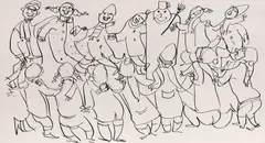 Omul de zăpadă by Tia Peltz, tuș pe hârtie, sold Apr 2023