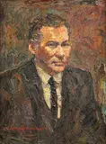 Portret de avocat by Rudolf Schweitzer–Cumpăna, ulei pe carton, sold Apr 2023