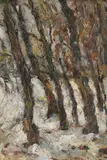 Copaci desfrunziți by Rudolf Schweitzer–Cumpăna, ulei pe carton, sold Apr 2023