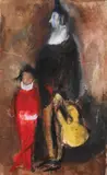 Corneliu Baba, Familia arlechinului, 1973, acuarelă, guașă și ceracolor pe hârtie