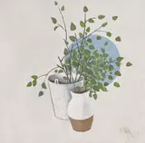 Vase, ramuri și lună plină by Constantin Piliuță, 1999, ulei pe pânză, sold Mar 2023