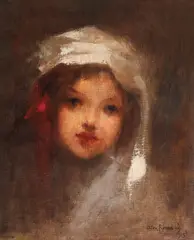 Fetiță cu turban by Alexandru Romano, 1915, ulei pe pânză, sold Mar 2023
