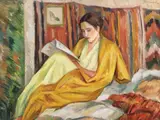 Dan Ialomiţeanu, Lectură pe divan, 1934, ulei pe carton