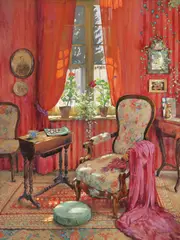 Nicolae Grant, Interior la Golești, acuarelă pe carton