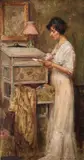 Scrisoarea de dragoste by Nicolae Vermont, 1915, ulei pe pânza lipită pe carton, sold Mar 2023