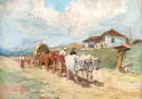Jean Cheller, Întoarcerea de la târg, ulei pe carton