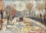 Iarna pe uliță by Rudolf Schweitzer–Cumpăna, ulei pe carton, sold Mar 2023