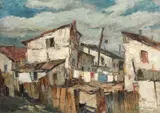 Jean Cheller, București interbelic, ulei pe carton