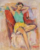 Dansatoare by Ion Musceleanu, ulei pe carton, sold Mar 2023