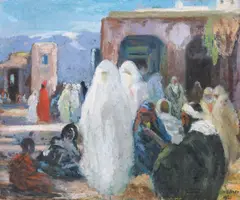 Scenă orientală by Nicolae Gropeanu, 1932, pastel pe carton, sold Mar 2023
