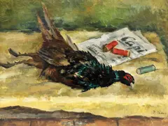 Natură statică cu fazan by Dan Ialomiţeanu, ulei pe carton, offered Mar 2023