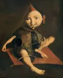 Georges Mazilu, Enfant  sur un tapis volant, acrilic pe pânză