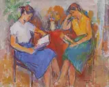 Studente by Ion Musceleanu, 1989, ulei pe pânză, offered Feb 2023