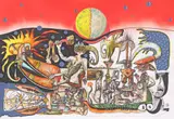 Gabriel Caloian, Compoziție fantastică, acuarelă și tușuri colorate pe hârtie