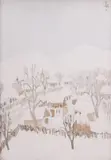 Iarna în sat by Constantin Piliuță, 1985, ulei pe pânză, offered Feb 2023