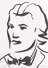 Mircea Cantor, Eminescu, 2021, tuș pe hârtie