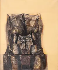 Plan de biserică by Sorin Dumitrescu, 1976, ulei pe pânză, offered Feb 2023