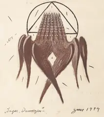 Heruvim by Marian Zidaru, 1994, cărbune presat pe hârtie, sold Feb 2023