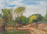 Copii pe uliță by Octavian Angheluță, 1947, ulei pe carton, sold Feb 2023