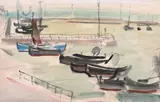 Max W. Arnold, Bărci în portul Douarnenez, acuarelă și creion pe hârtie